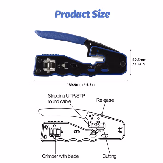 Gcabling 8p8c Pass Through Connector Cable Sleeve Cable Ferrules Cable Lugs RJ45 Crimping Network Tool