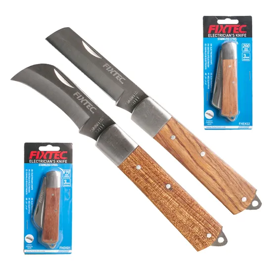 Fixtec Pocket Knife Network Cable Terminal Wire Cutting Wooden Handle Electrician′s Pocket Knife 